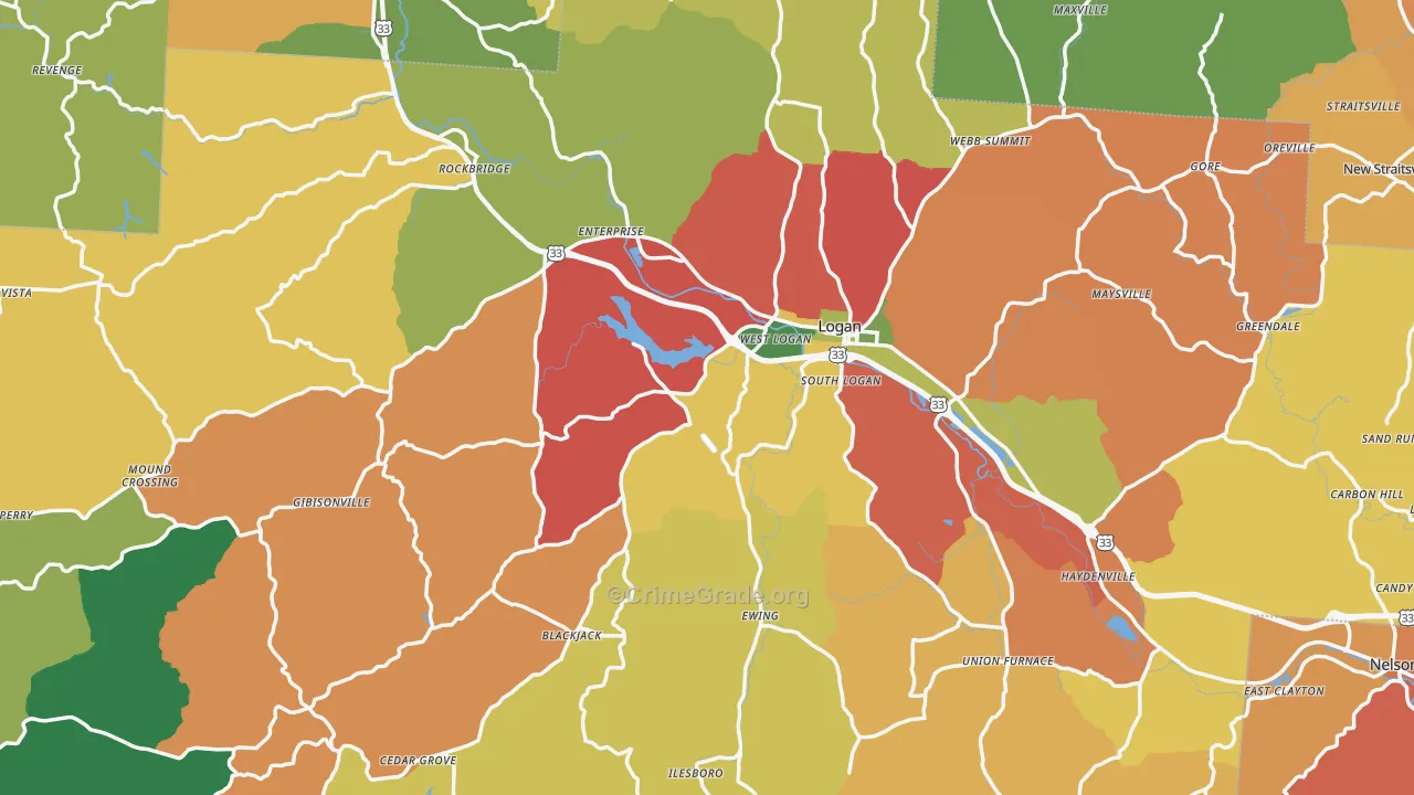 Hocking County, OH Map of Assault Rates