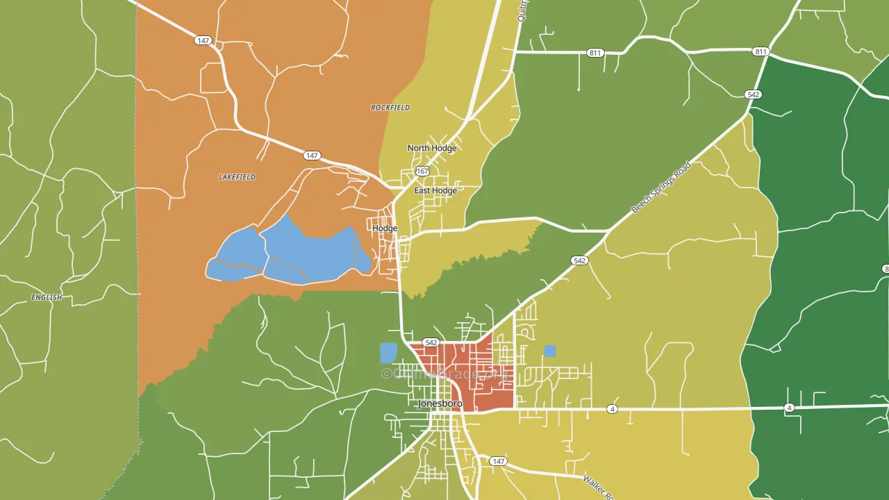 Hodge, LA Map of Assault Rates