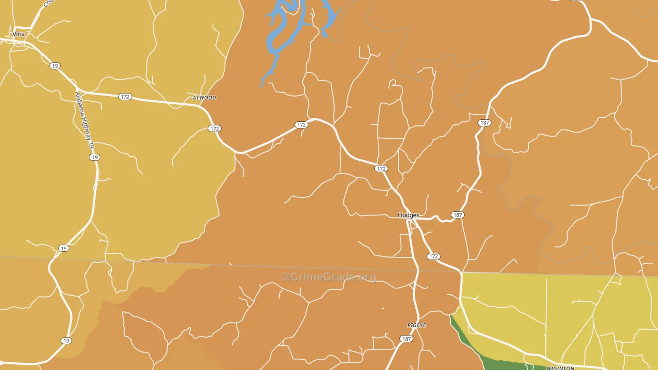 Hodges, AL Map of Assault Rates