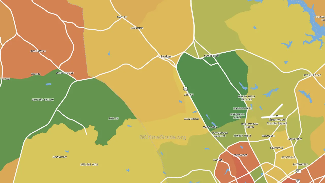 Hodges, SC Map of Assault Rates