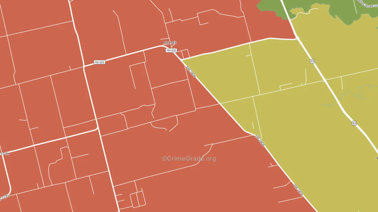 Hodges, TX Map of Assault Rates