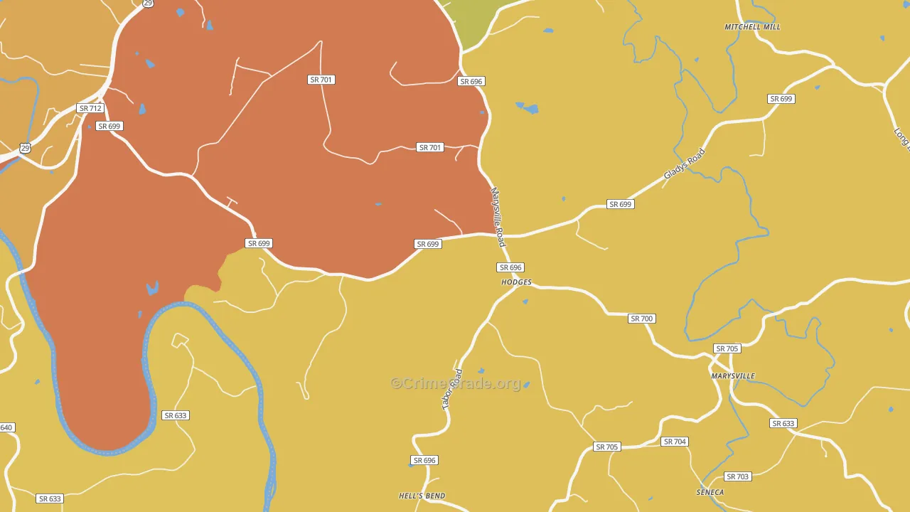 Hodges, VA Map of Assault Rates