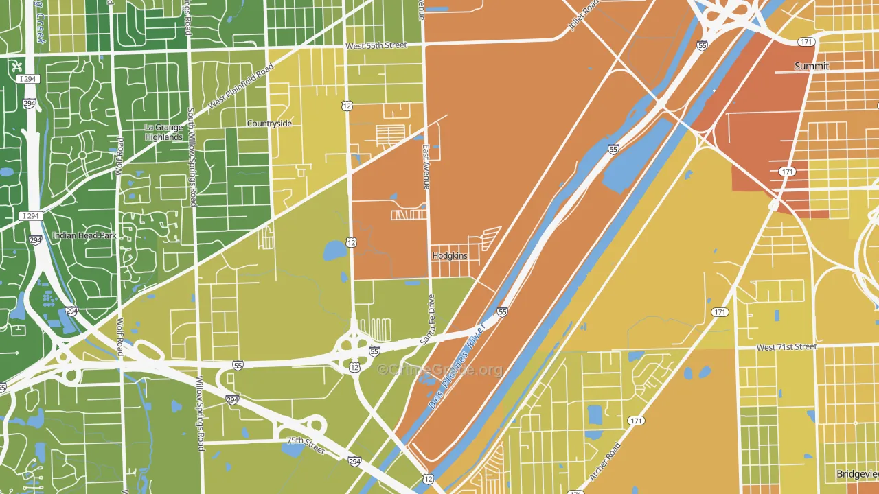 Hodgkins, IL Map of Assault Rates