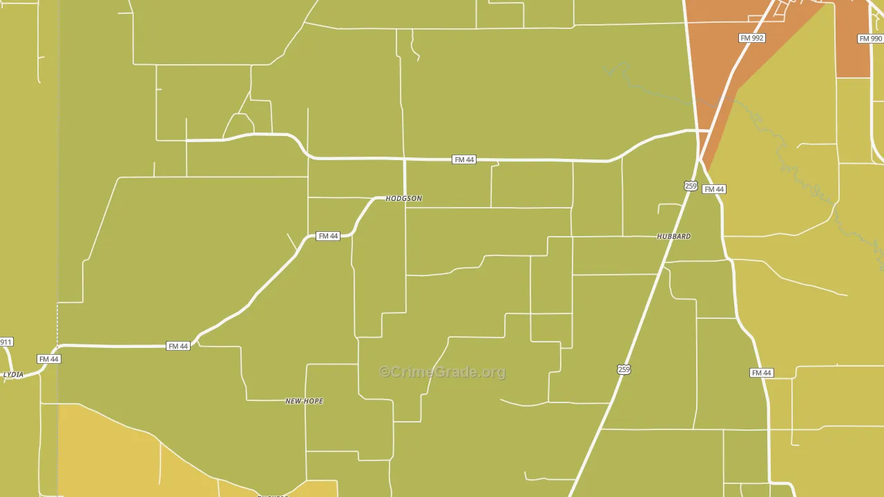 Hodgson, TX Map of Assault Rates