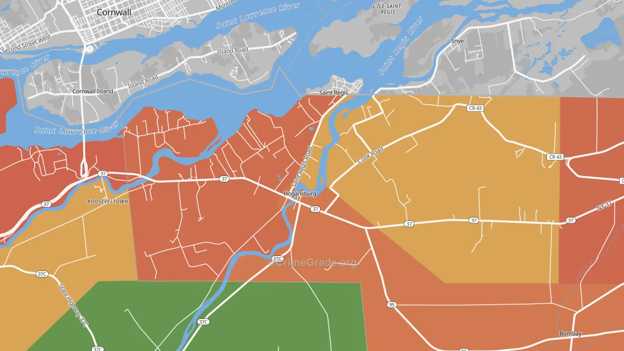 Hogansburg, NY Map of Assault Rates