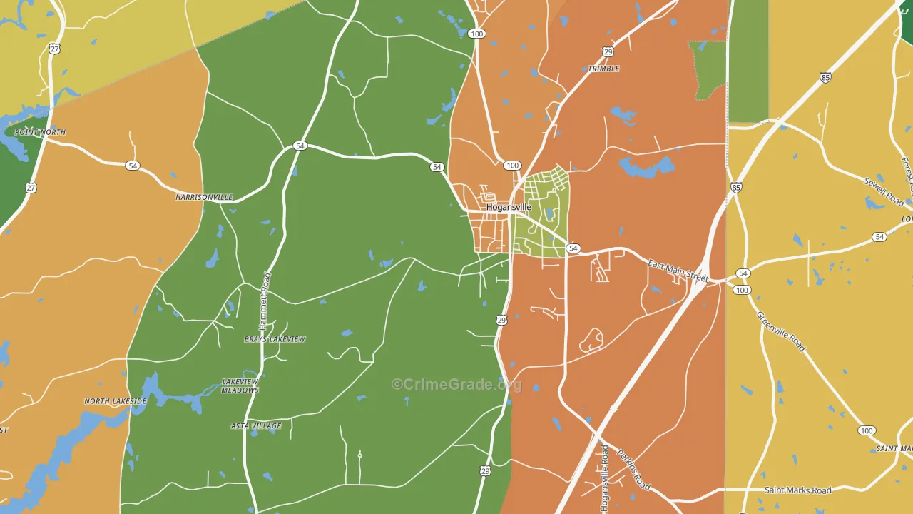 Hogansville, GA Map of Assault Rates