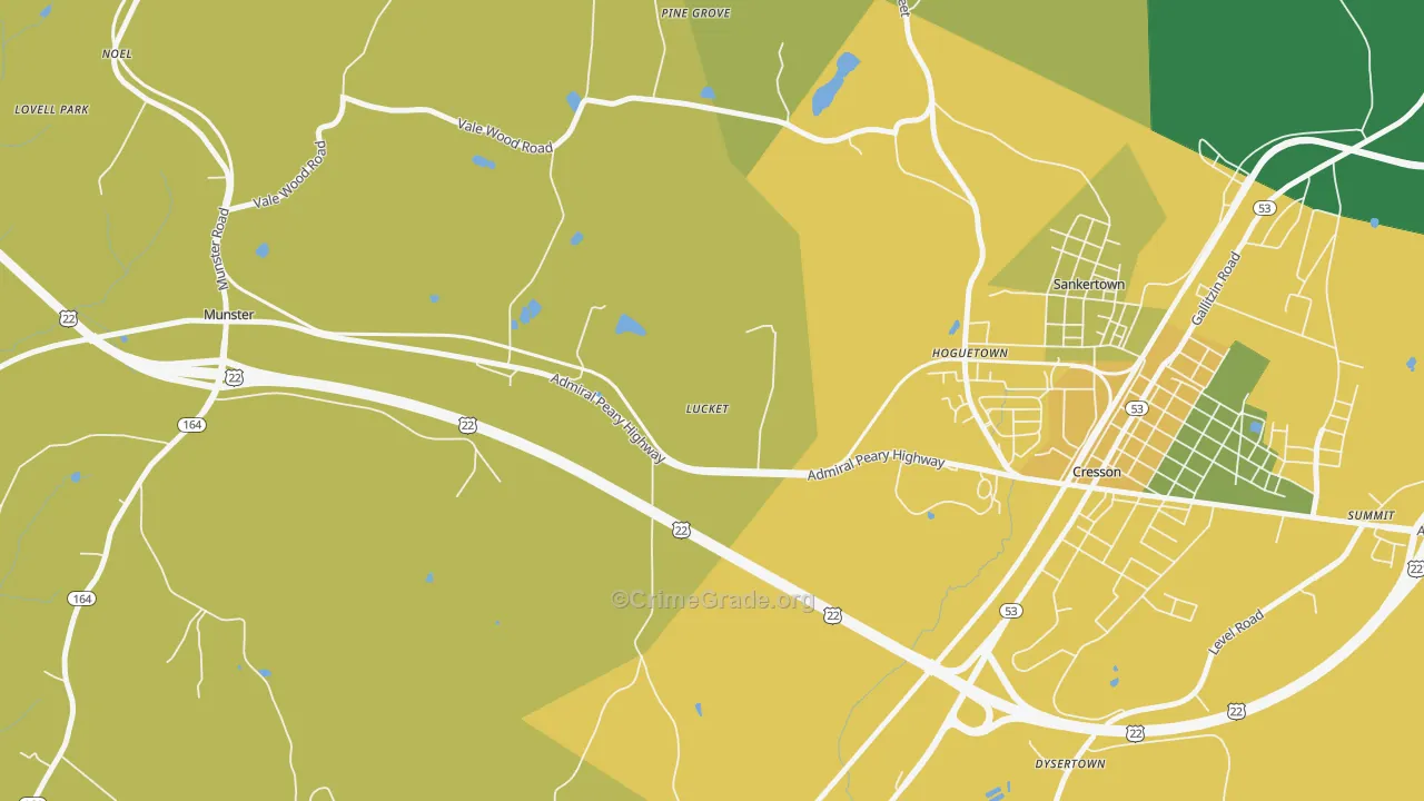 Hoguetown, PA Map of Assault Rates