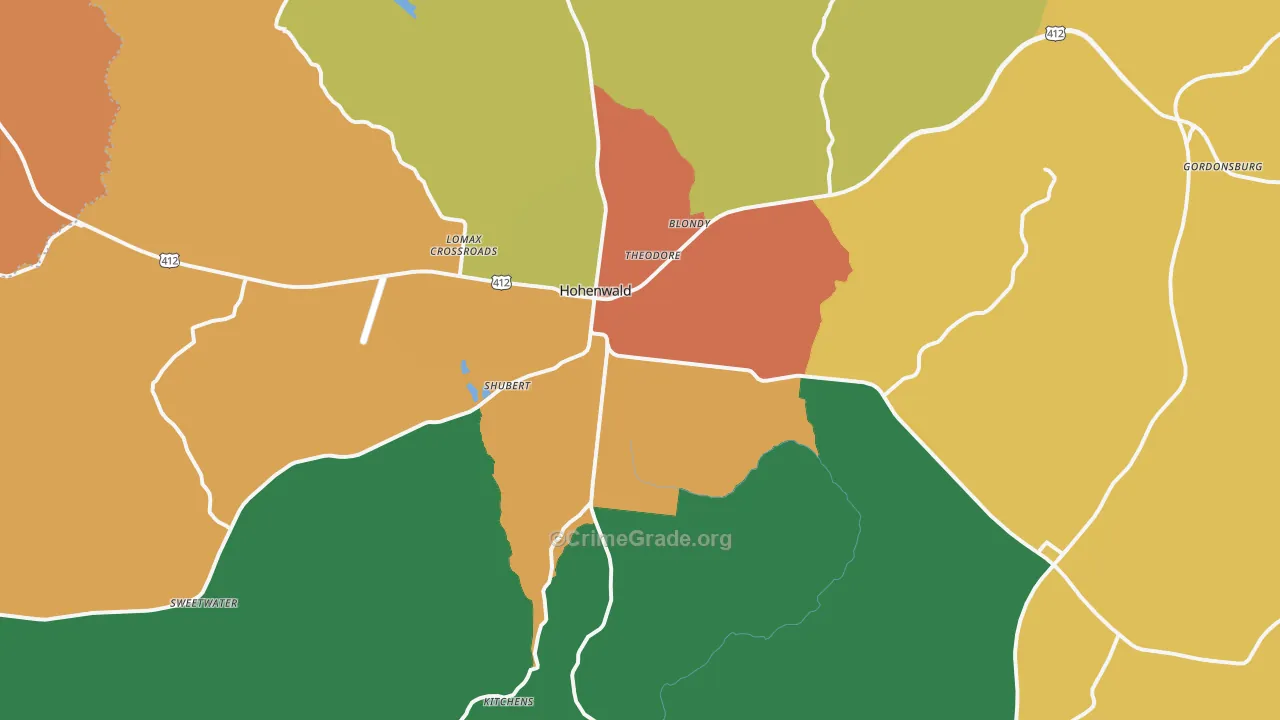 Hohenwald, TN Map of Assault Rates