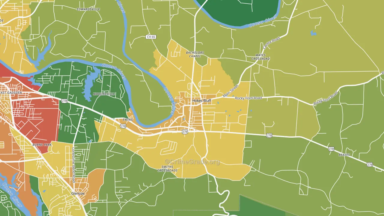 Hokes Bluff, AL Map of Assault Rates