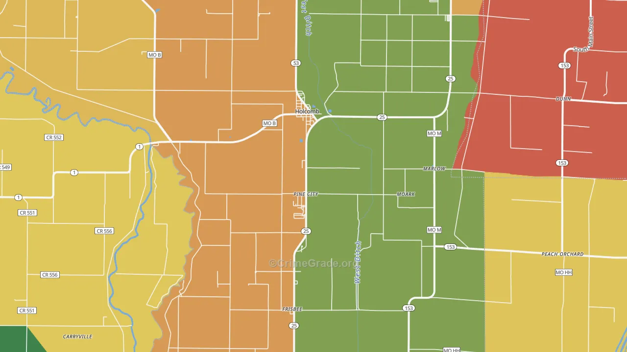 Holcomb, MO Map of Assault Rates