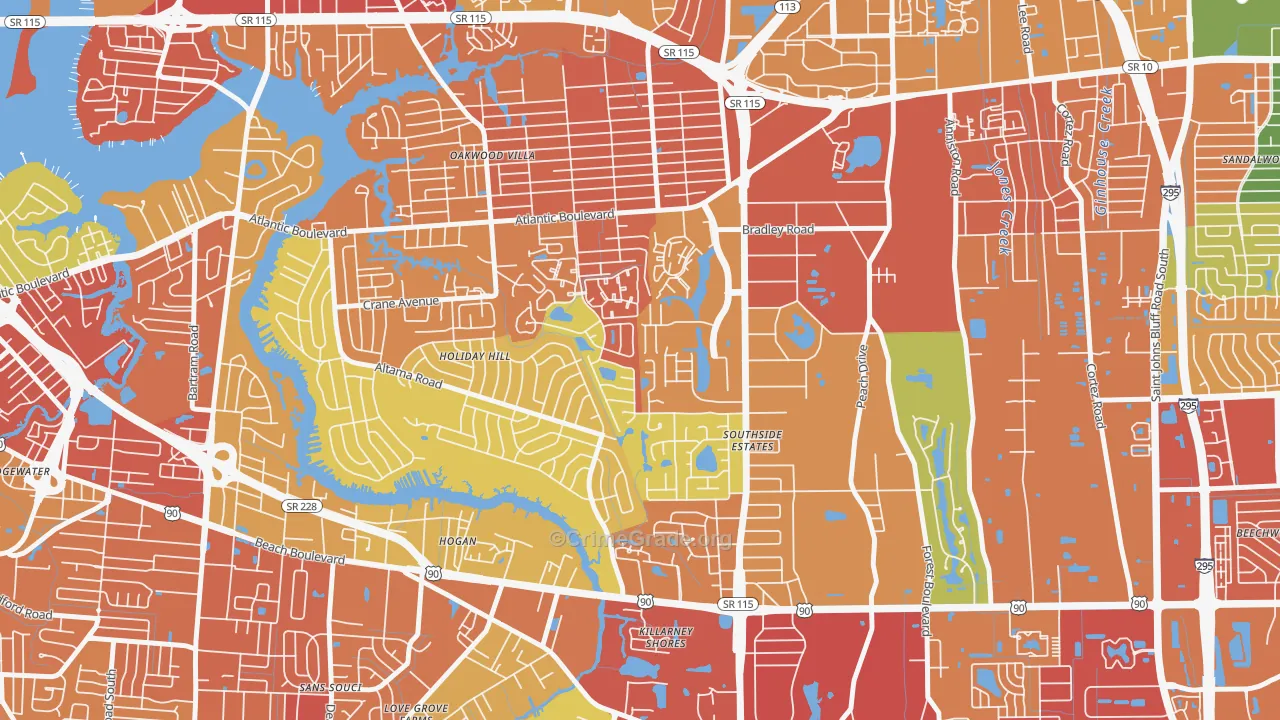 Holiday Hill, Jacksonville, FL Map of Assault Rates