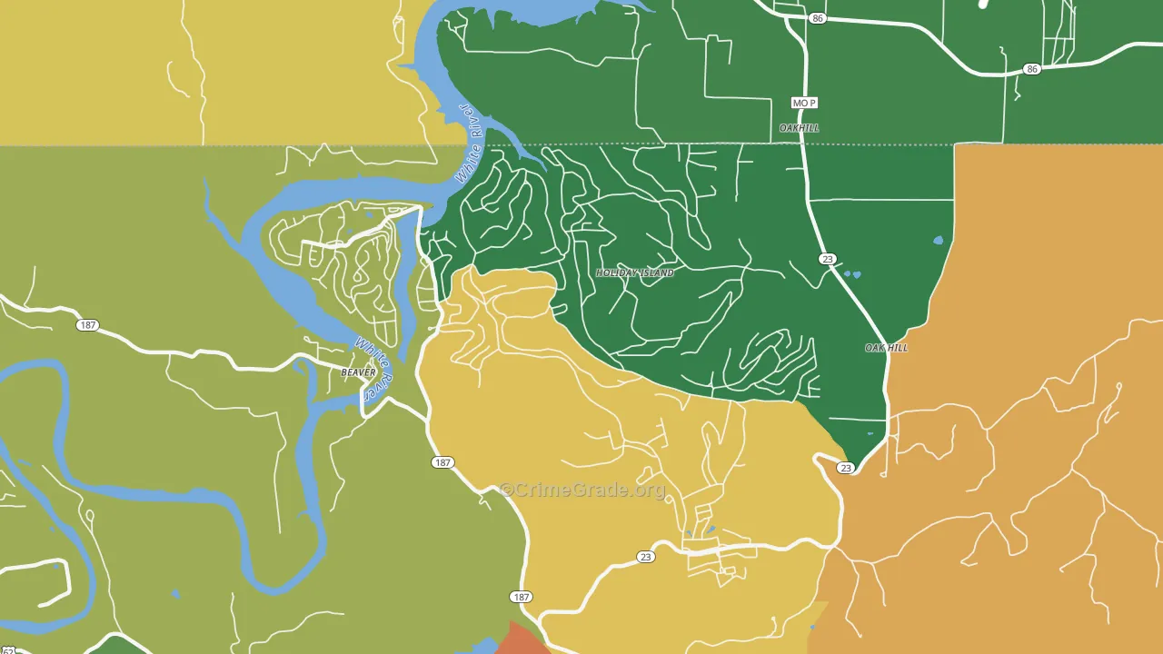 Holiday Island, AR Map of Assault Rates