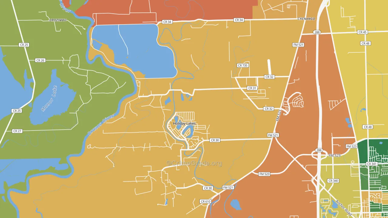 Holiday Lakes, TX Map of Assault Rates