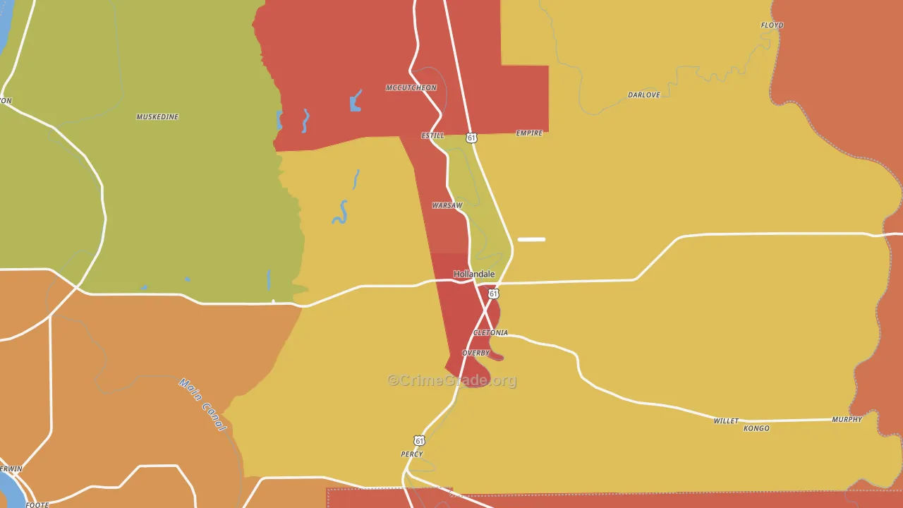 Hollandale, MS Map of Assault Rates