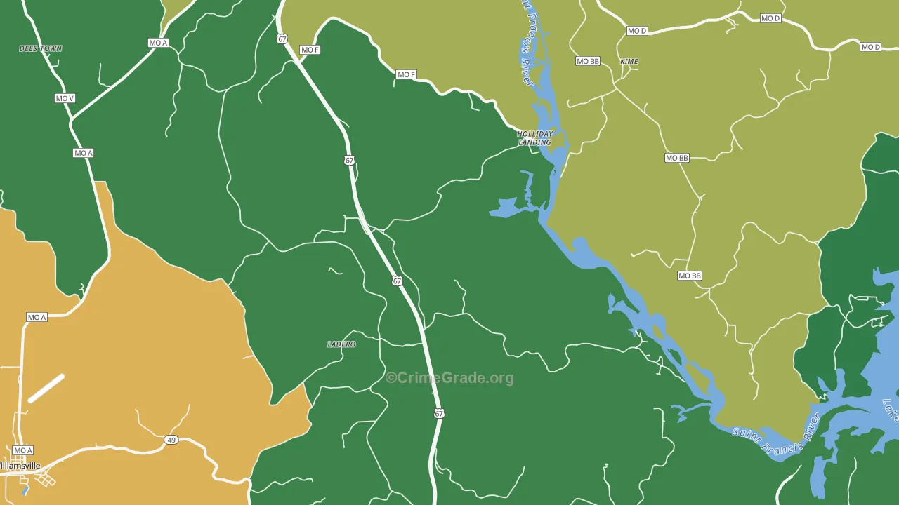 Holliday Landing, MO Map of Assault Rates