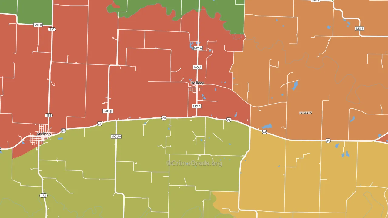 Holliday, MO Map of Assault Rates