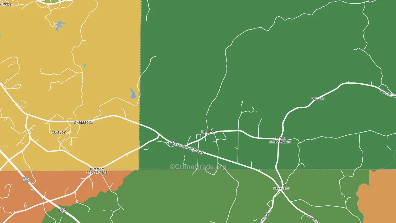 Hollins, AL Map of Assault Rates