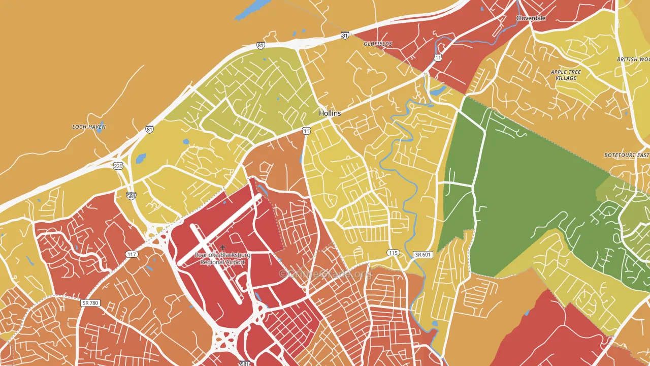 Hollins, VA Map of Assault Rates
