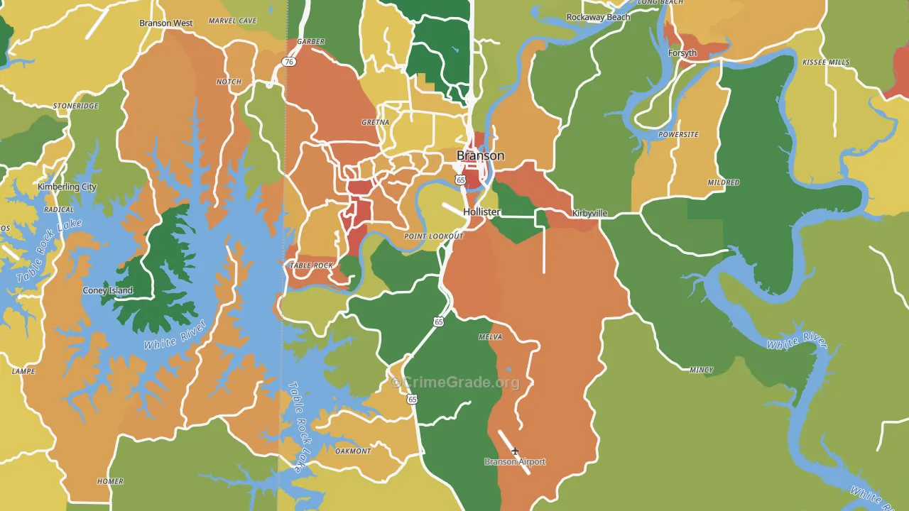 Hollister, MO Map of Assault Rates