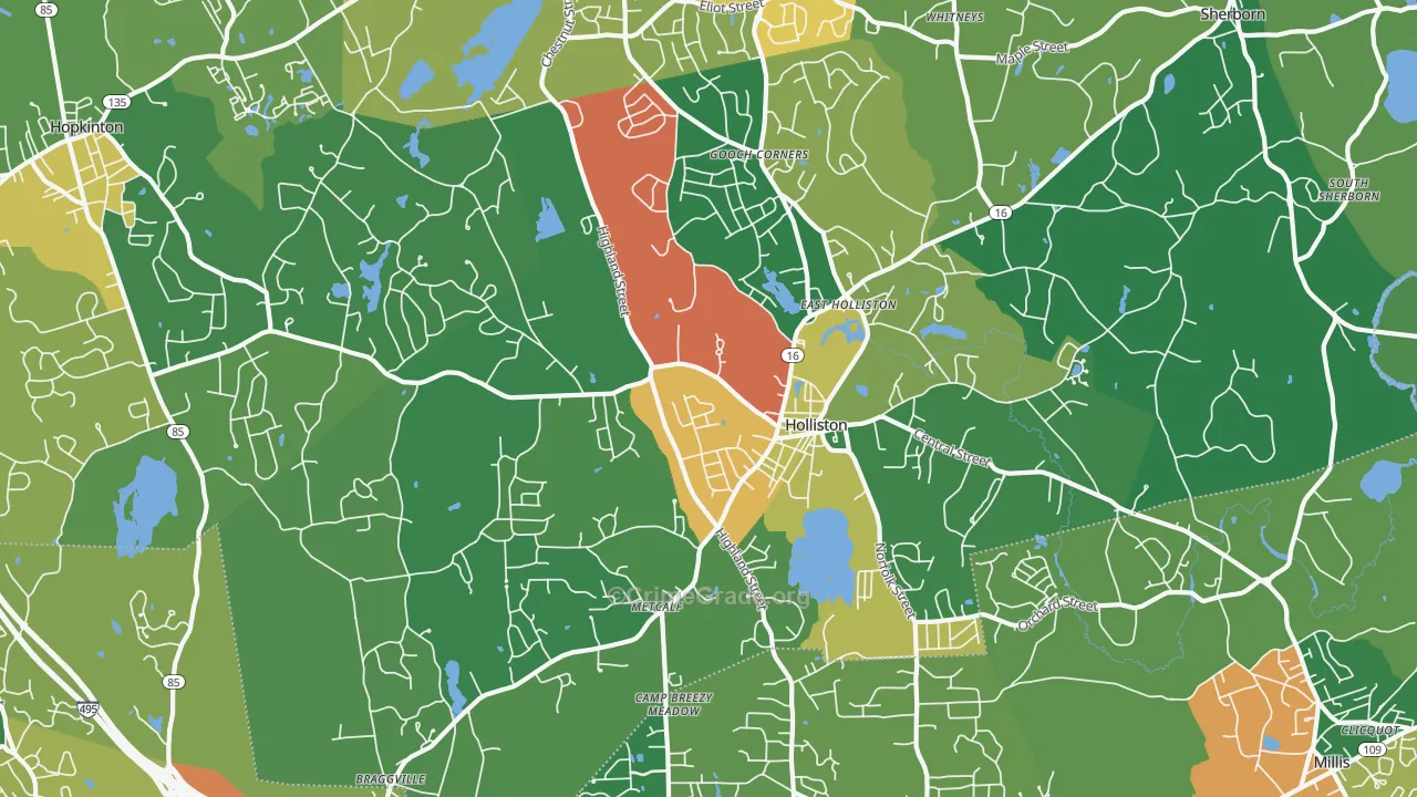 Holliston, MA Map of Assault Rates