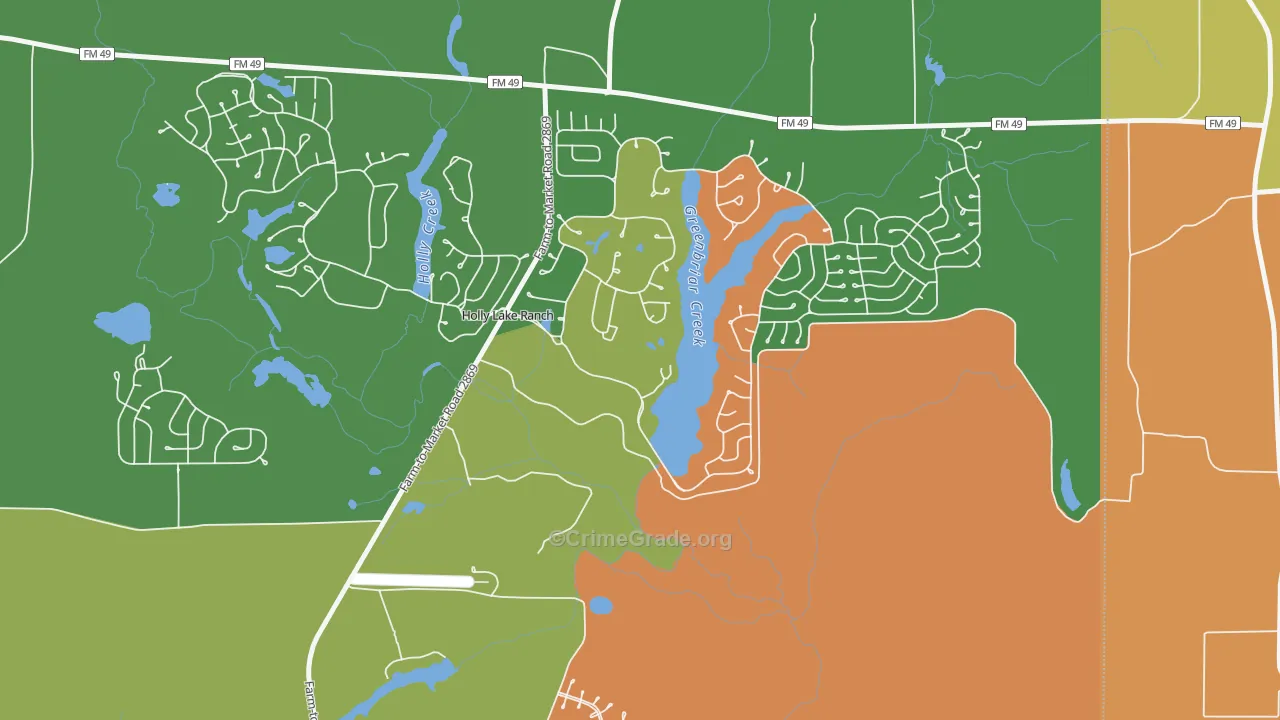 Holly Lake Ranch, TX Map of Assault Rates