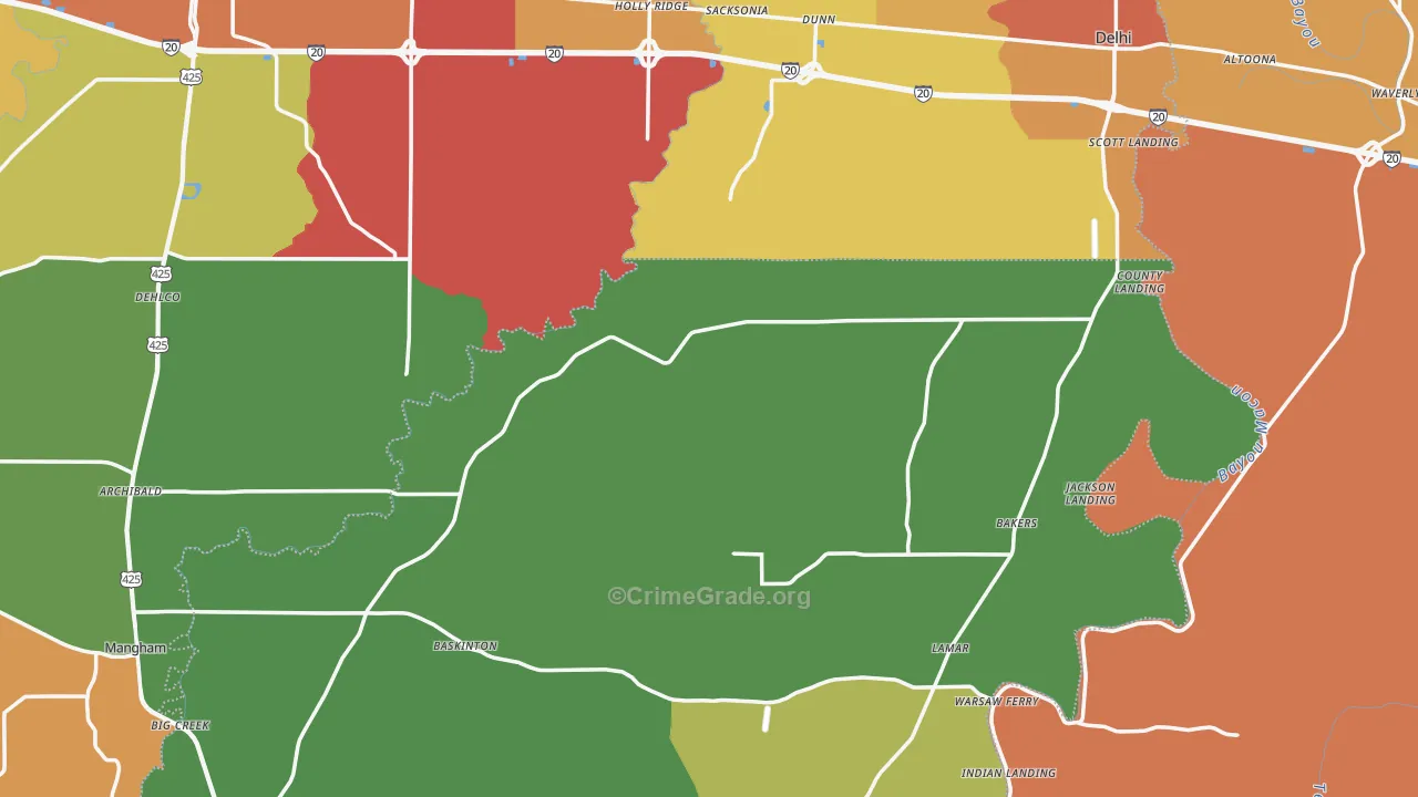 Holly Ridge, LA Map of Assault Rates