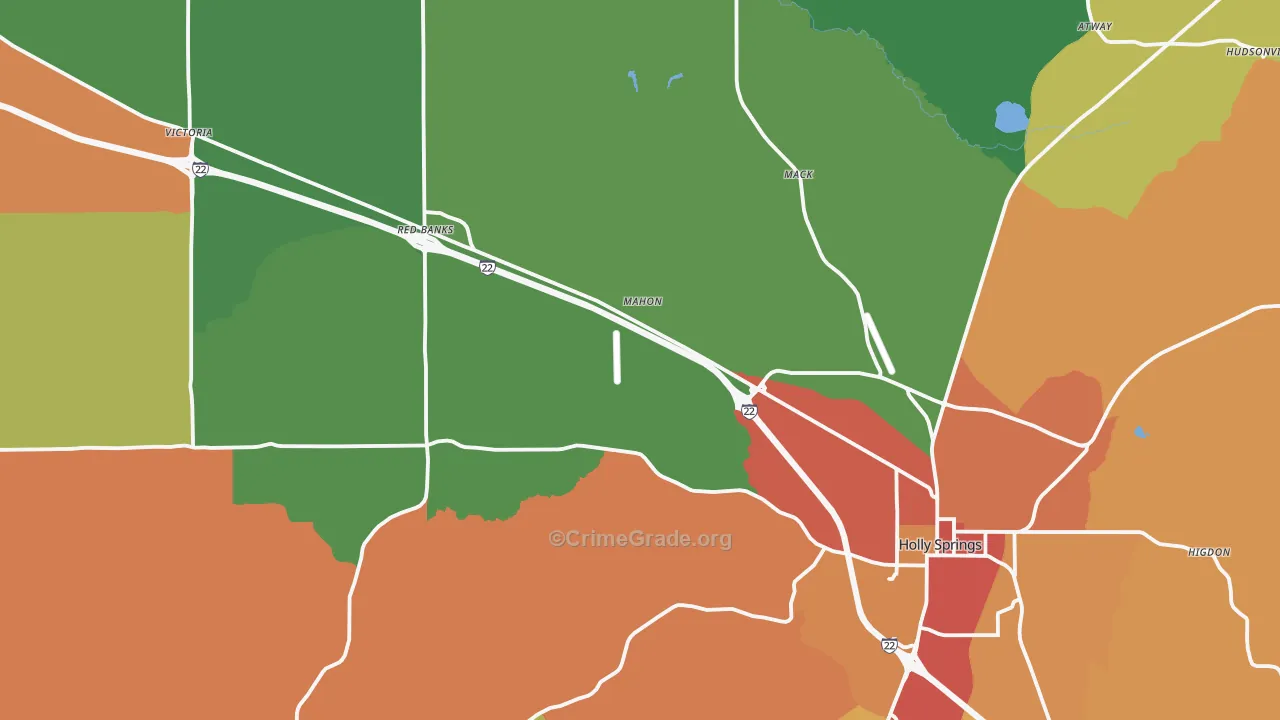 Holly Springs, MS Map of Assault Rates