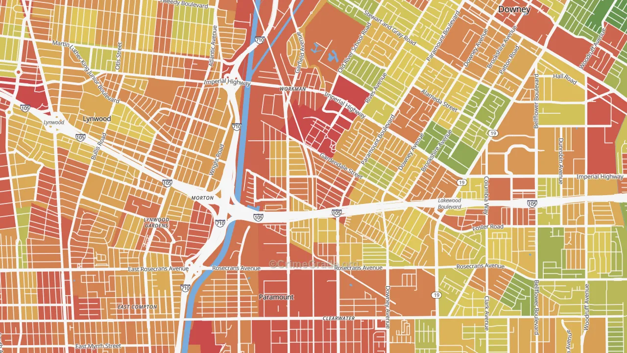 Hollydale, South Gate, CA Map of Assault Rates