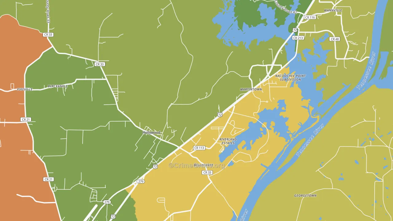 Hollywood, AL Map of Assault Rates