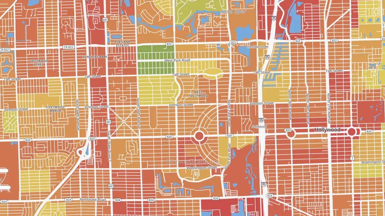 Hollywood Hills, Hollywood, FL Map of Assault Rates