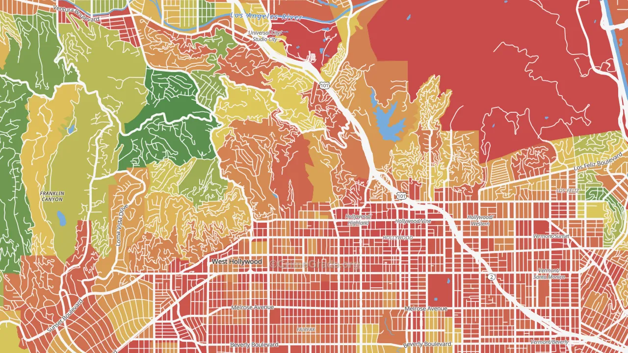 Hollywood Hills, Los Angeles, CA Map of Assault Rates