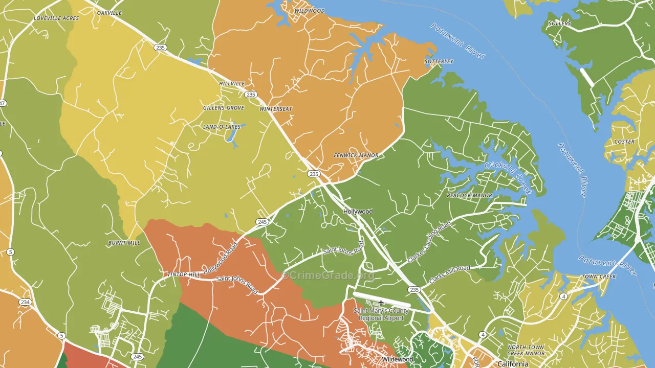 Hollywood, MD Map of Assault Rates