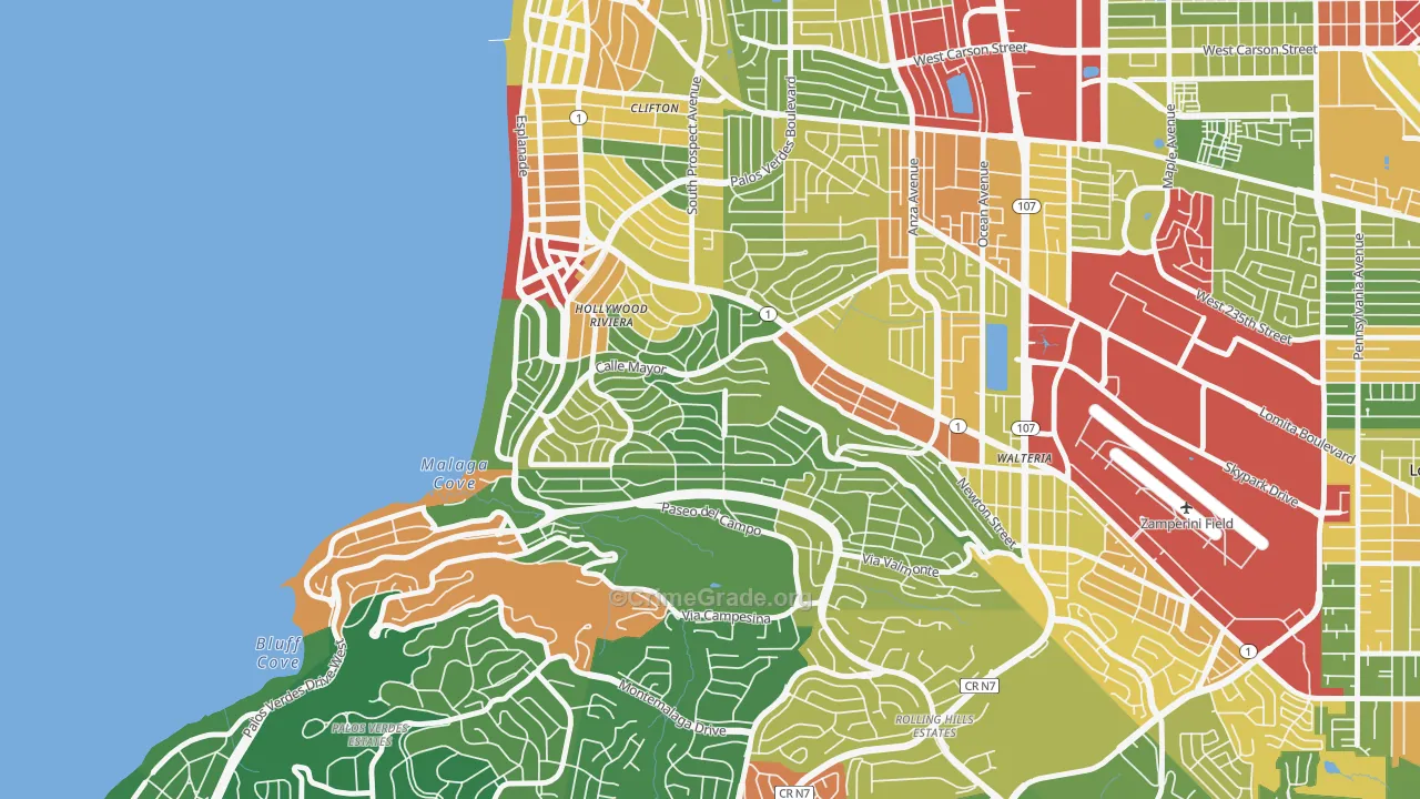 Hollywood Riviera, Redondo Beach, CA Map of Assault Rates