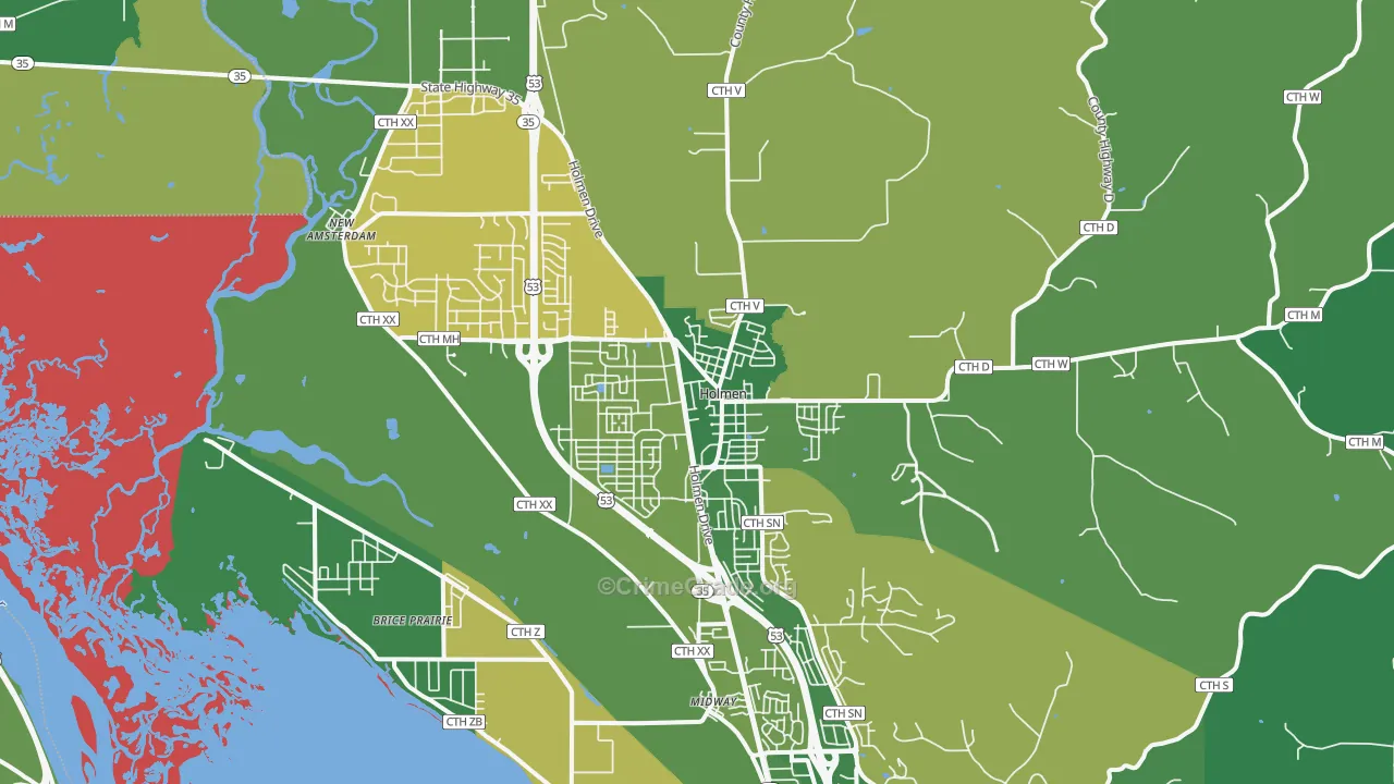 Holmen, WI Map of Assault Rates
