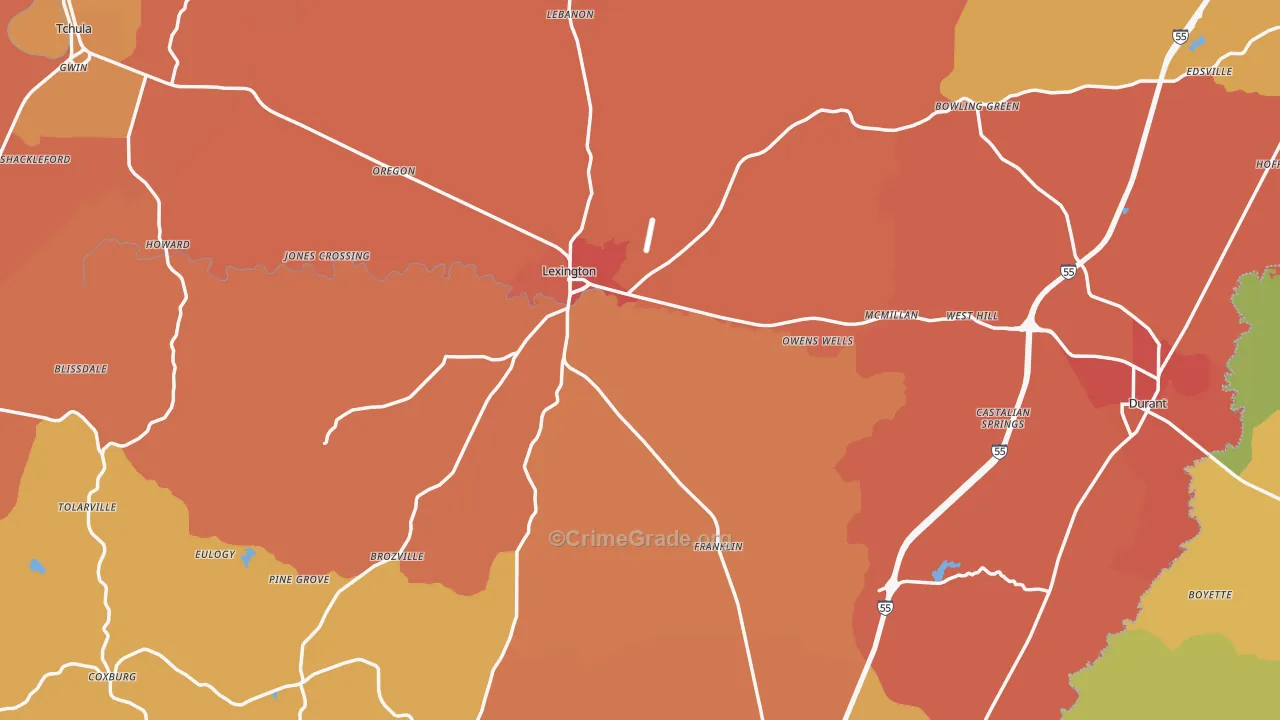 Holmes County, MS Map of Assault Rates