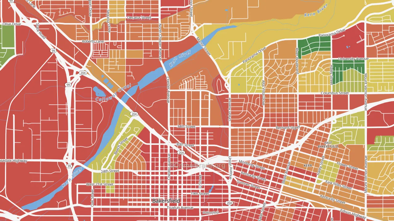 Homaker Park, Bakersfield, CA Map of Assault Rates