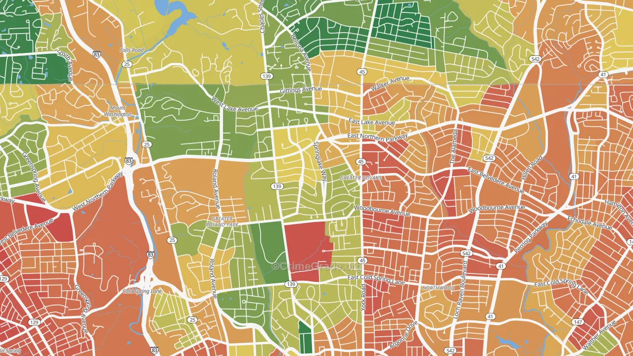 Homeland, Baltimore, MD Map of Assault Rates