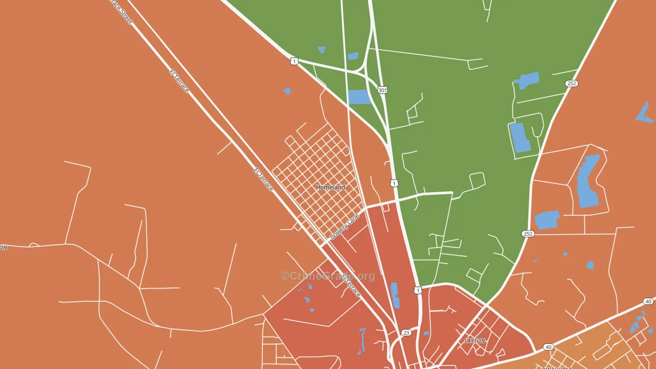 Homeland, GA Map of Assault Rates