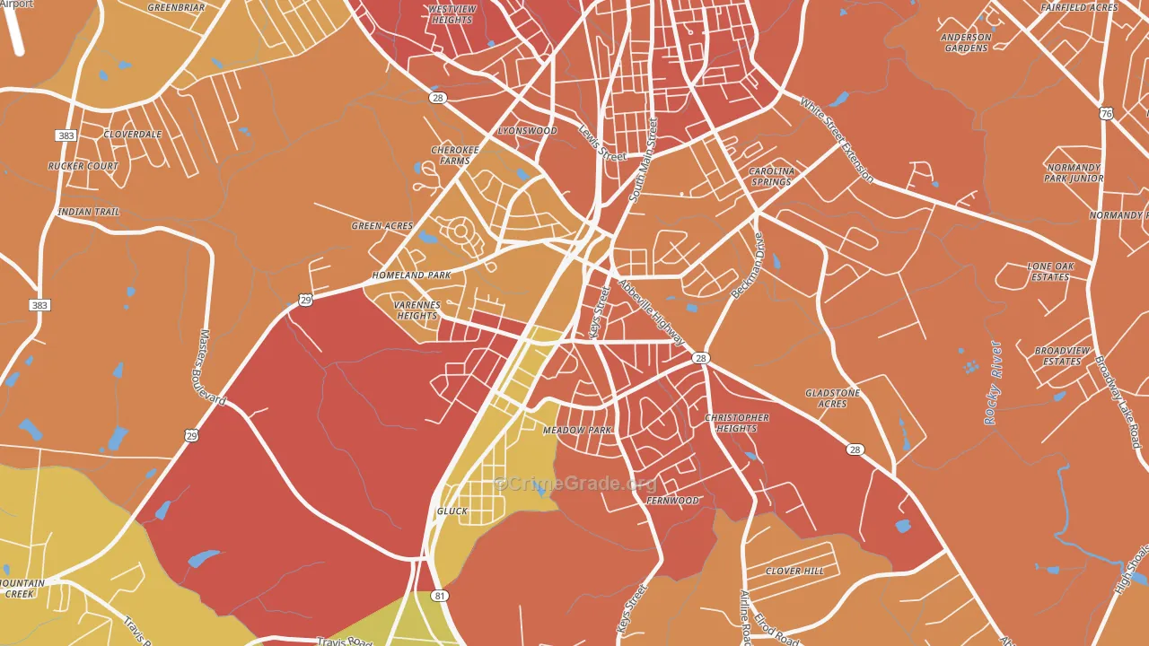Homeland Park, SC Map of Assault Rates