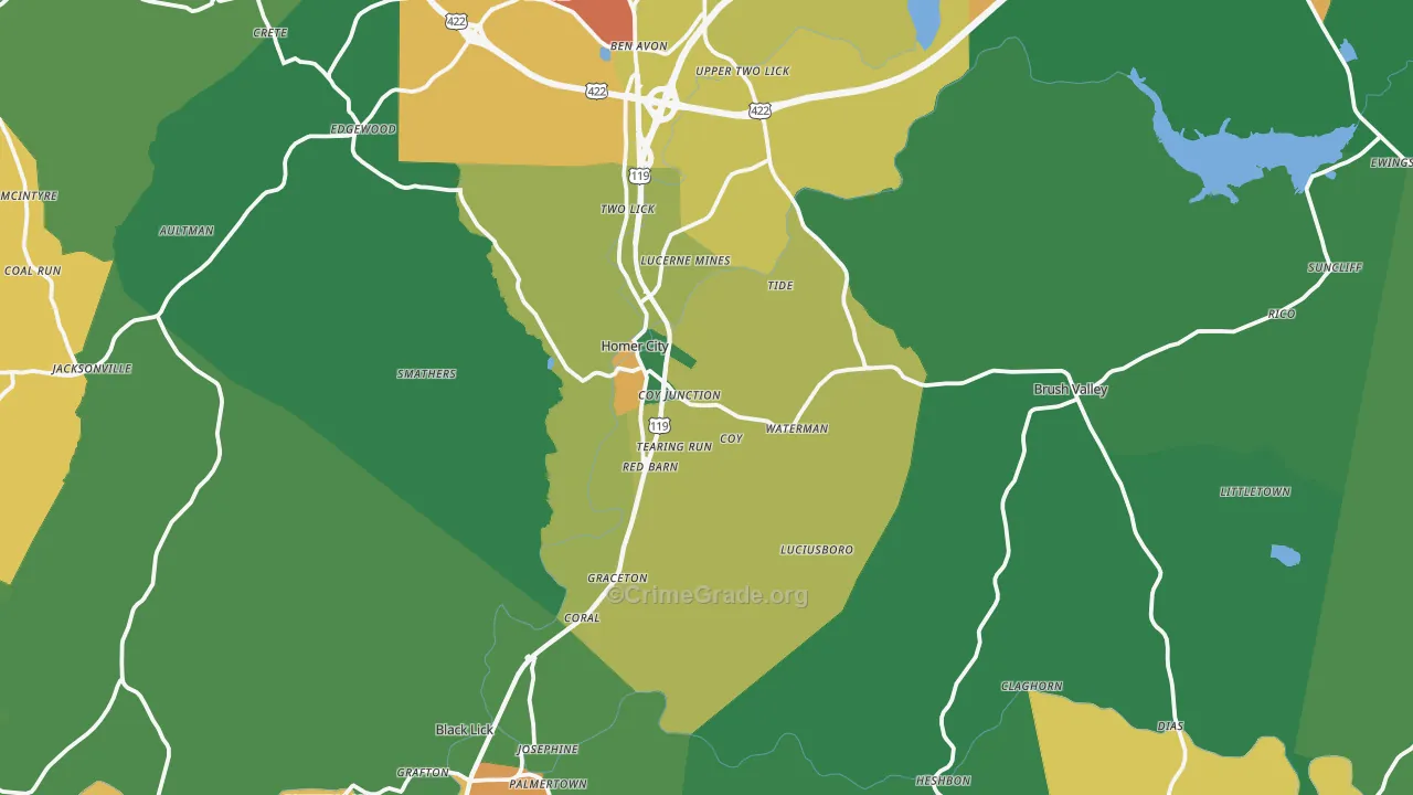 Homer City, PA Map of Assault Rates