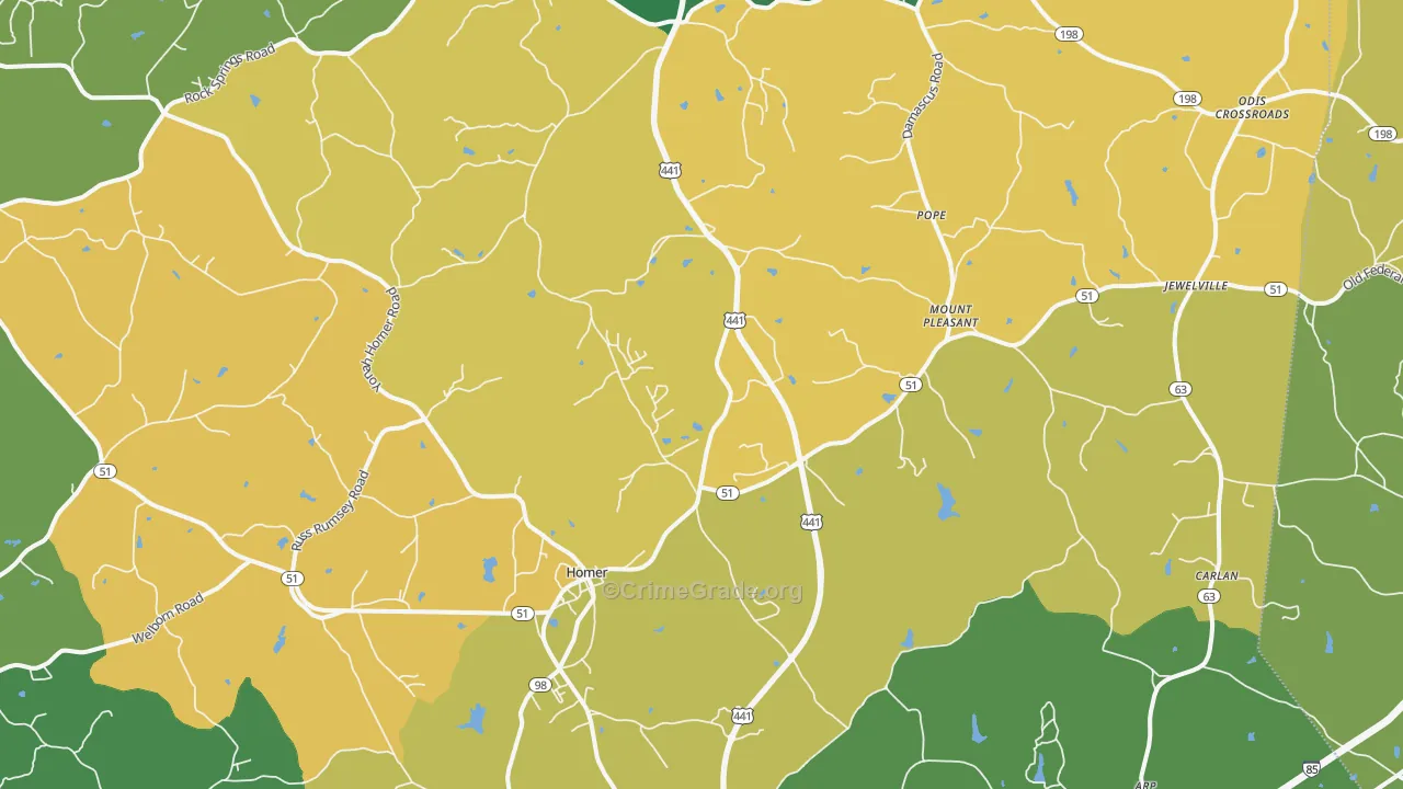 Homer, GA Map of Assault Rates