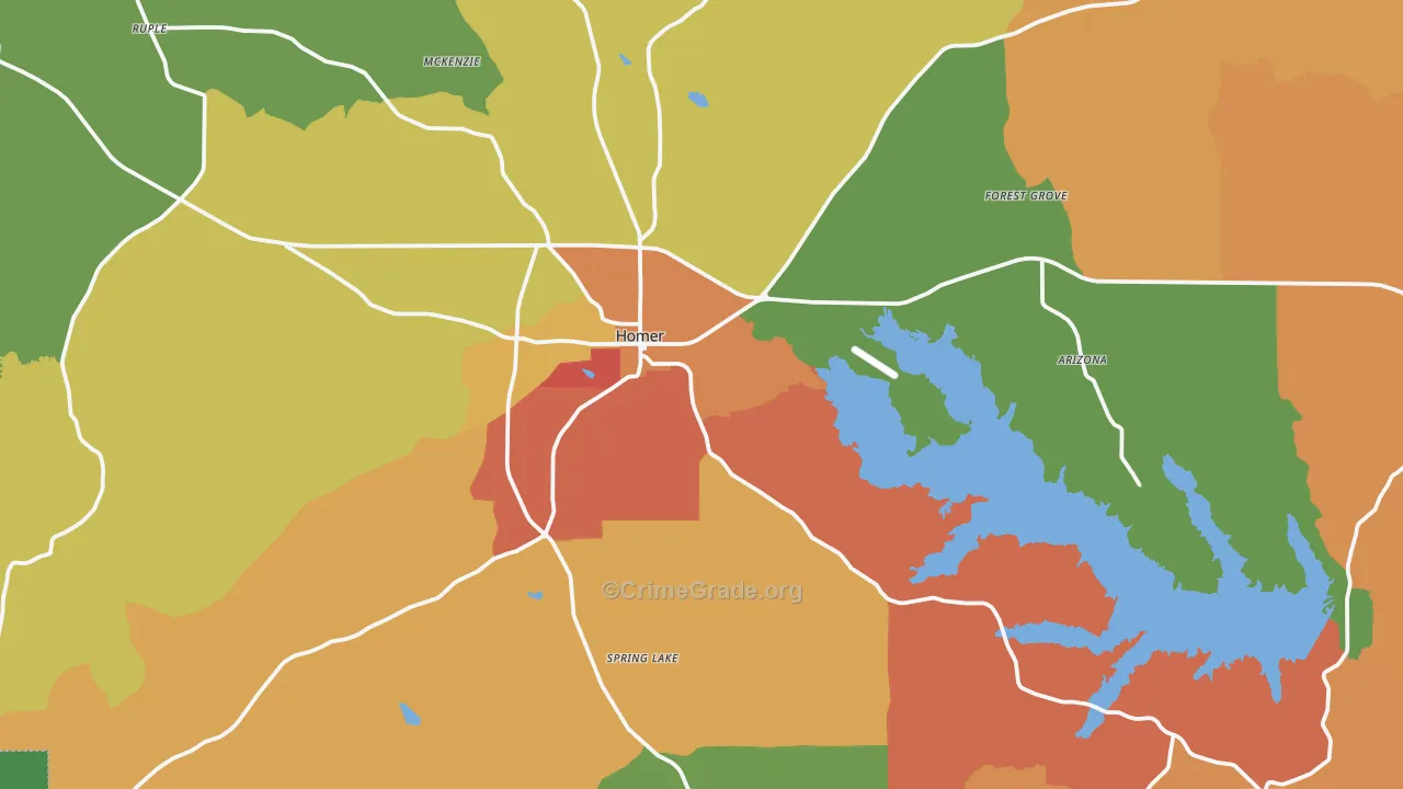 Homer, LA Map of Assault Rates