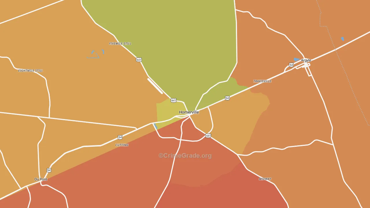 Homerville, GA Map of Assault Rates