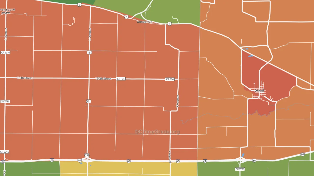 Homestead, IA Map of Assault Rates