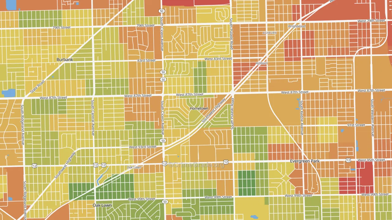 Hometown, IL Map of Assault Rates