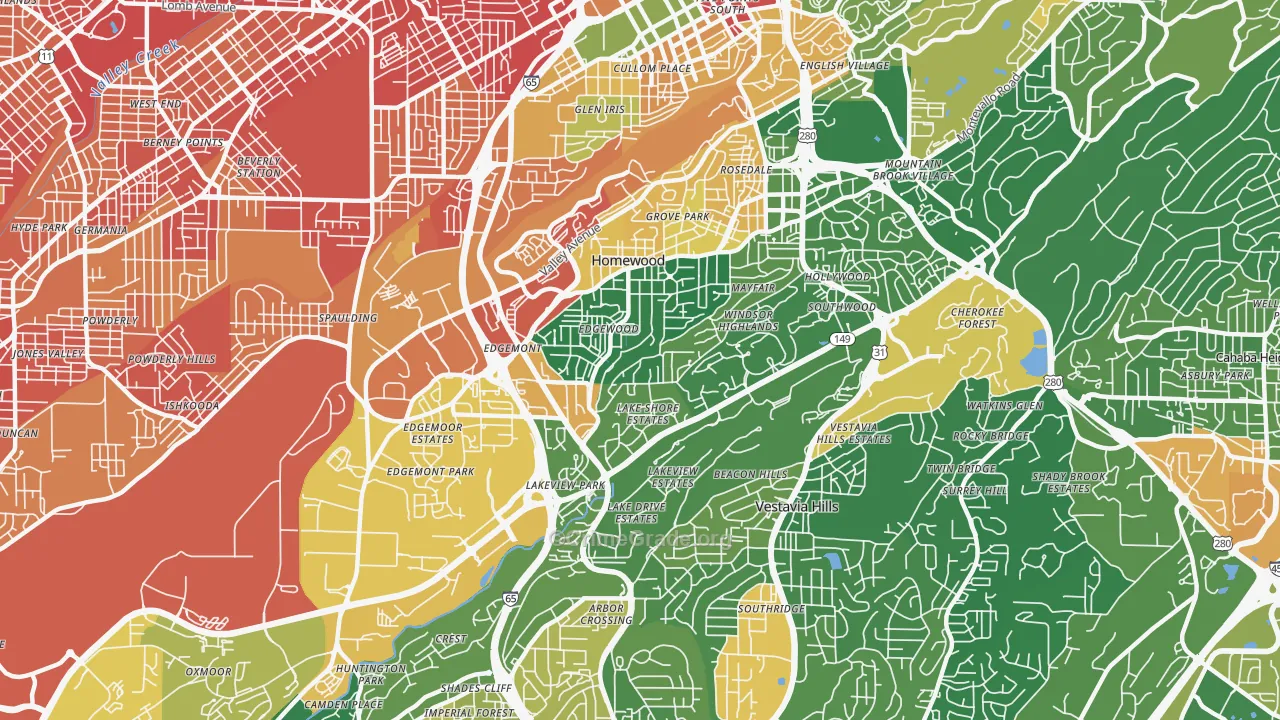 Homewood, AL Map of Assault Rates