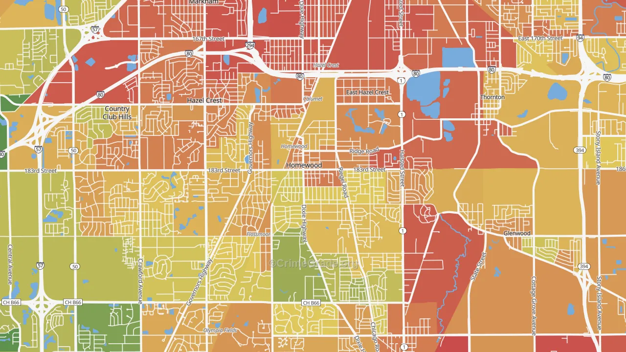 Homewood, IL Map of Assault Rates