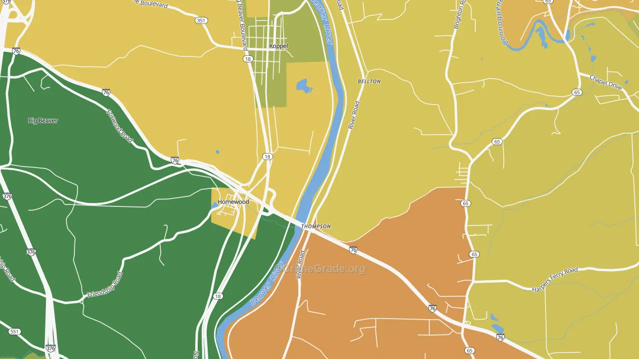 Homewood, PA Map of Assault Rates