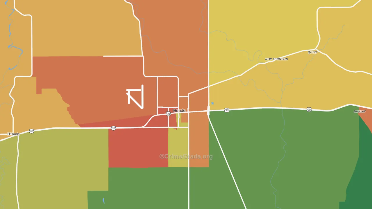 Hondo, TX Map of Assault Rates