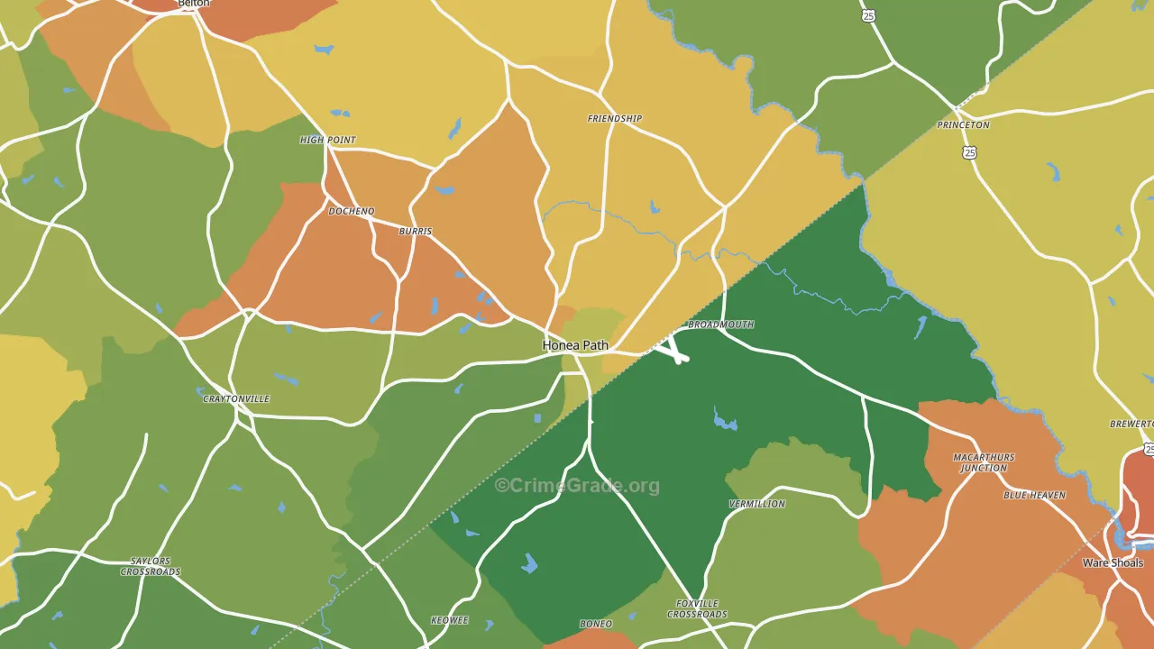 Honea Path, SC Map of Assault Rates